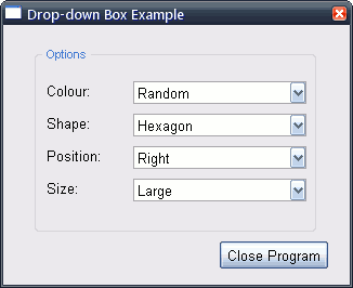 Drown-down boxes using the XP theme.