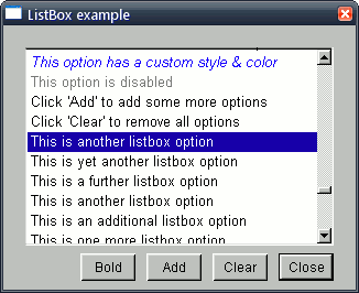 ListBox GUI control with an alternate theme